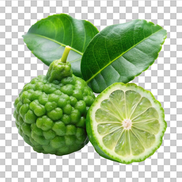 PSD hoja verde bergamot leaf kaffir lime aislado sobre fondo blanco.