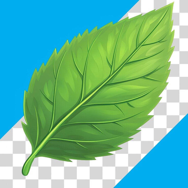 PSD hoja verde sobre un fondo azul brillante
