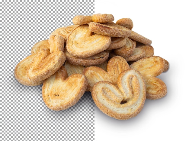 Hojaldre de galletas de azúcar en forma de corazones sobre un fondo transparente PSD Horneado casero