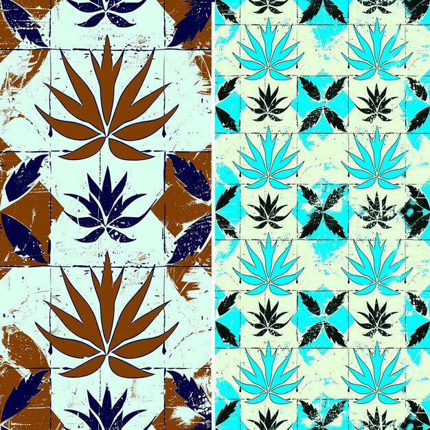 PSD hojas de agave rústico sin costuras con silueta azul suculenta y tinta de tatuaje de arte de patrón vinta