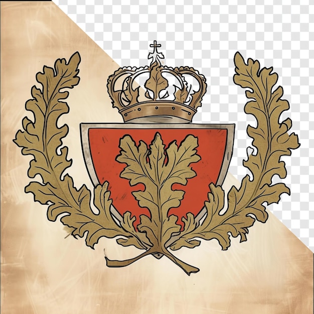 PSD hojas de corona medieval símbolo de roble mano dibujada dentro del escudo
