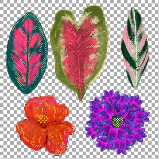 Hojas y flores tropicales vibrantes