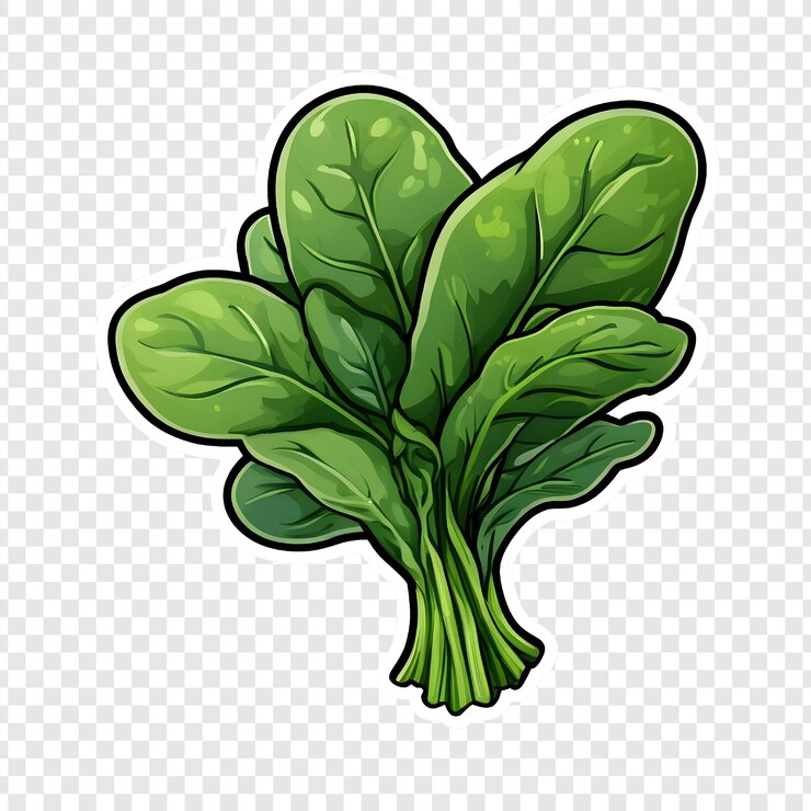 PSD las hojas frescas de espinaca verde son un montón de verduras saludables ilustración de dibujos animados