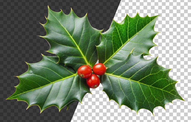 PSD hojas de holly y bayas en blanco cortado stock png