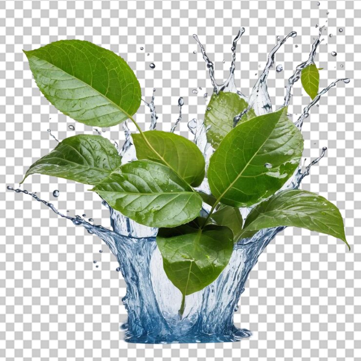 PSD hojas de menta frescas en salpicaduras de agua sobre un fondo transparente