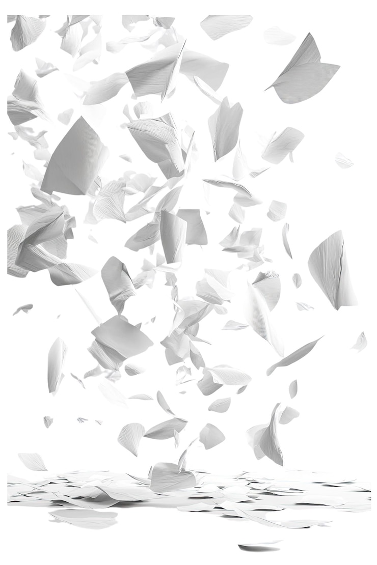 Hojas de papel blanco que caen con gracia hiperrealista blanco aislado plano transparente fondo Hig