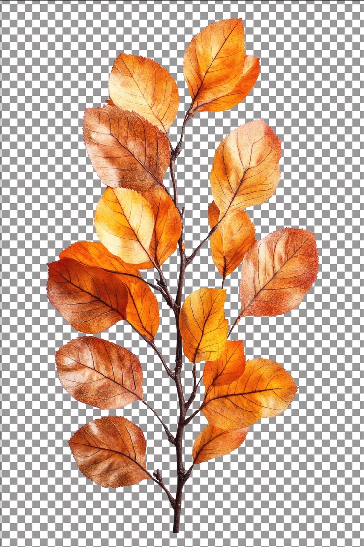 Hojas secas Hojas frías de otoño Hiperrealistas Llanura blanca aislada Fondo transparente Altamente