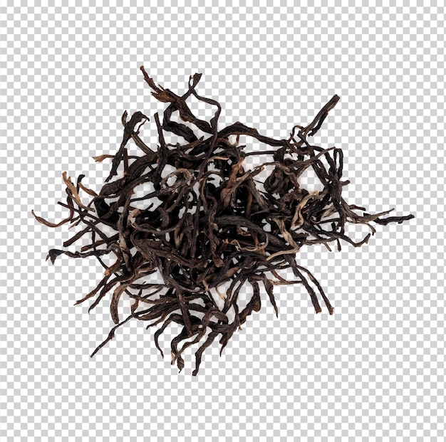 Hojas de té secas en un fondo blanco vista de arriba