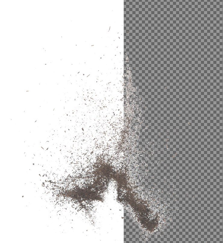 PSD hojas de té secas negras explotan pequeñas hojas de té de tamaño fino explotan volando mosca de nube abstracta tés de color marrón salpicando en aire fondo blanco obturador de alta velocidad aislado lanzando congelación