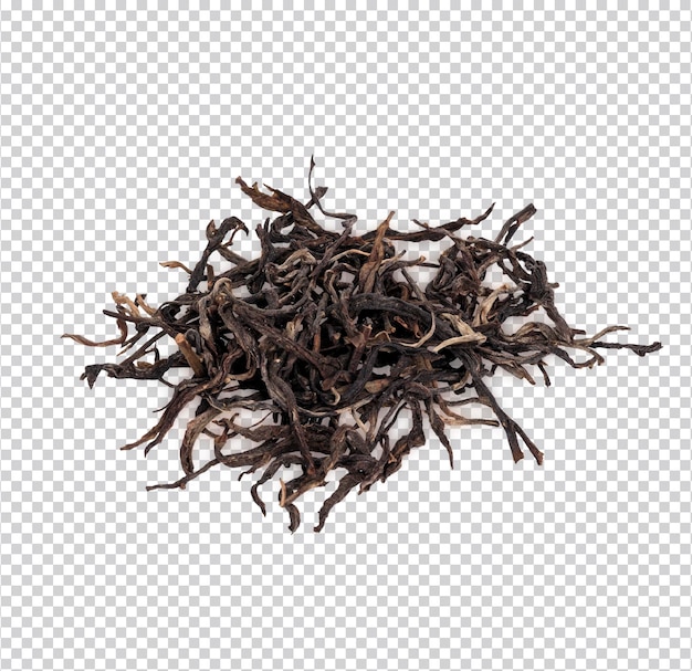 Hojas de té secas sobre un fondo blanco