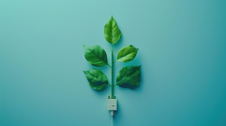 PSD las hojas verdes brotan de las tomas eléctricas que simbolizan la energía ecológica