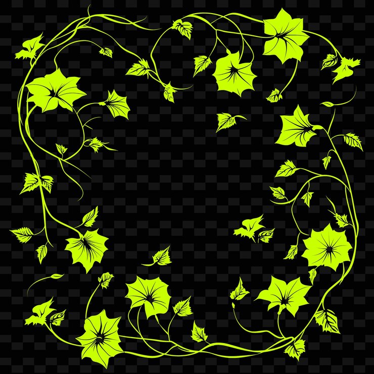 PSD hojas verdes y flores sobre un fondo negro