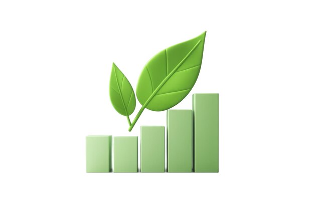 Las hojas verdes en el gráfico de barras simbolizan el crecimiento