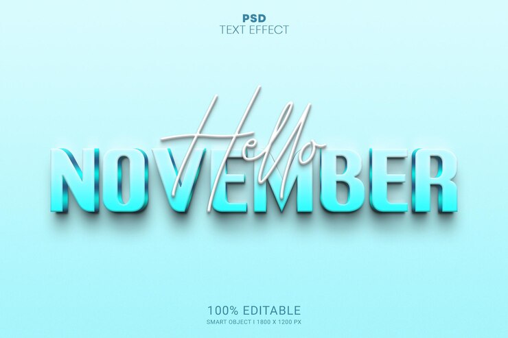 PSD hola noviembre 3d psd diseño de efectos de texto editables