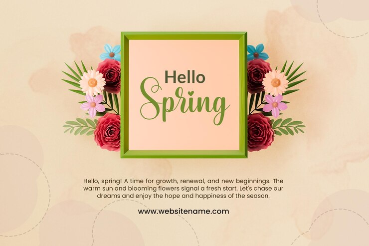 PSD hola plantilla de diseño de marco floral de primavera