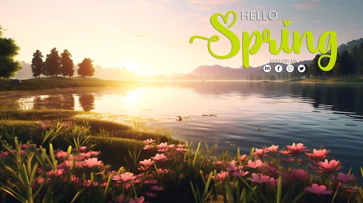 PSD hola primavera fondo con flores de primavera para tarjetas de felicitación