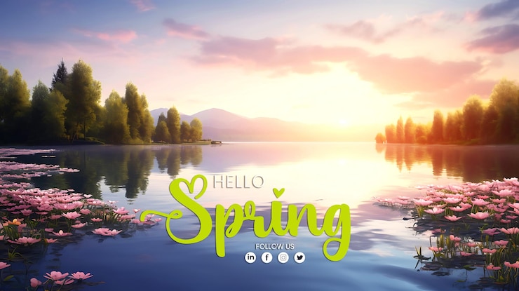 PSD hola primavera fondo con flores de primavera para tarjetas de felicitación