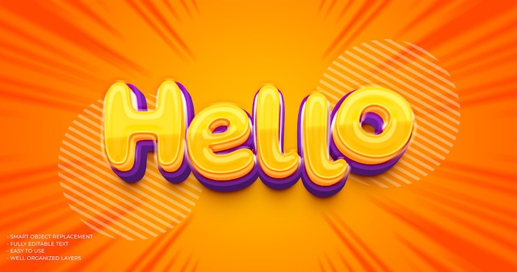 PSD hola texto brillante efecto de texto de estilo 3d editable