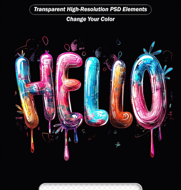 Hola texto de Word con colores vibrantes de arco iris escritos a mano e ilustración vectorial de confeti