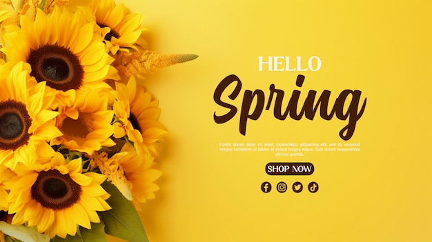 PSD hola venta de primavera plantilla de diseño de post 3d