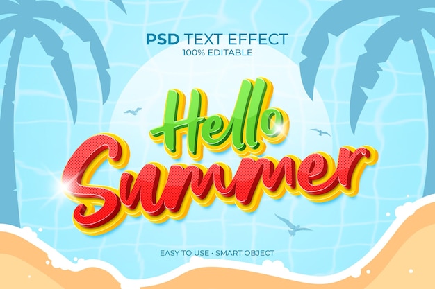 PSD hola verano playa efecto de texto