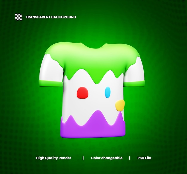 Holi camiseta seca colorida ilustración en 3d o icono de camiseta colorida en 3d