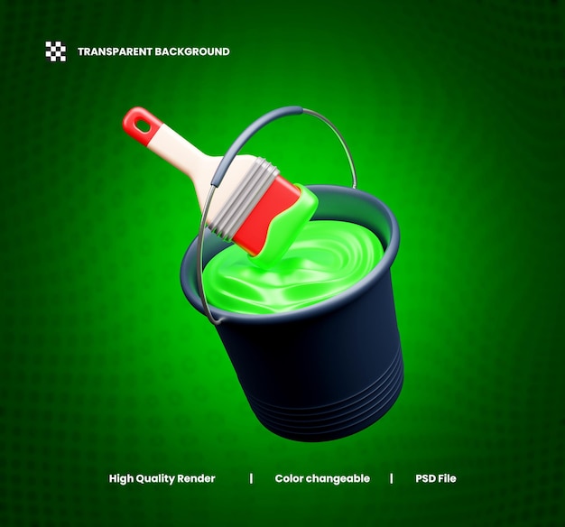 Holi-farbbecher mit pinsel 3d-illustration