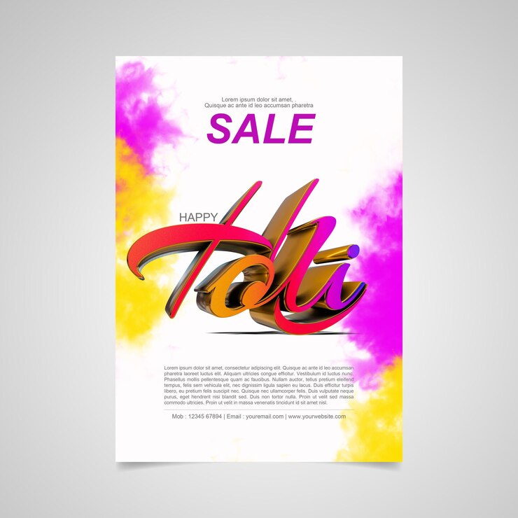 Holi festival 3d renderizado texto holi no conceito de brochura A4