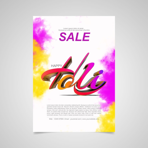 Holi Festival 3d Rendu Texte Holi Dans Le Concept De Brochure A4