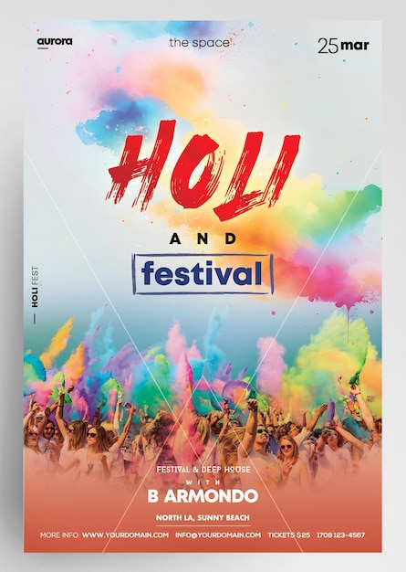 PSD holi-festival-flyer-design für veranstaltungen