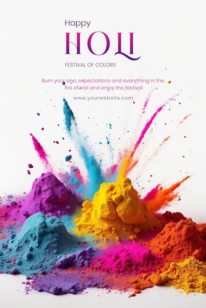 Holi Festival Konzept Holi mehrfarbige Pulverexplosionen auf weißem Leinwand-Hintergrund