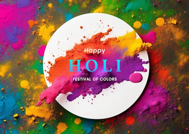 Holi-Festival-Konzept mehrfarbiges Pulvergemälde auf einem großen weißen Kreis