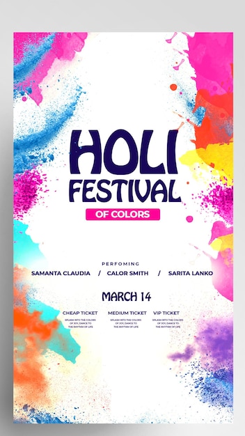 Holi Festival of Colors Party Instagram Story Design di volantini