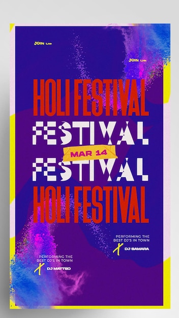 Holi Festival Party Instagram-Geschichte Flyer-Design