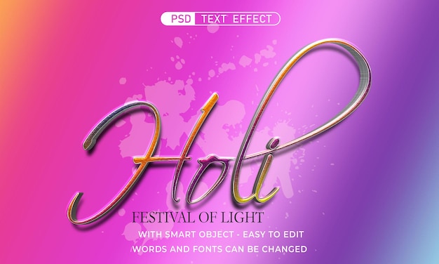 PSD holi texto personalizado efecto de estilo 3d editable