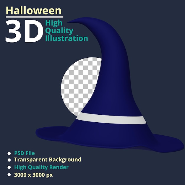 PSD holloween ilustração 3d wizardhat renderização de alta qualidade