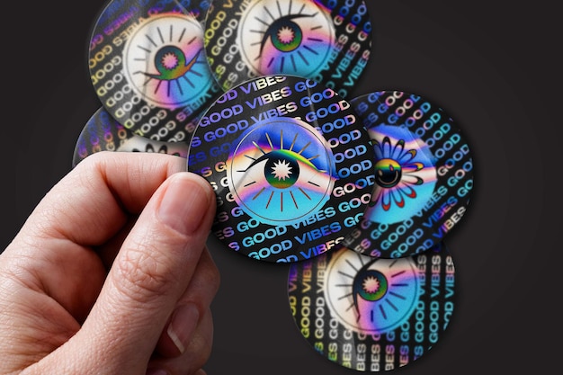 Holo Rounder Sticker Mockup Template
