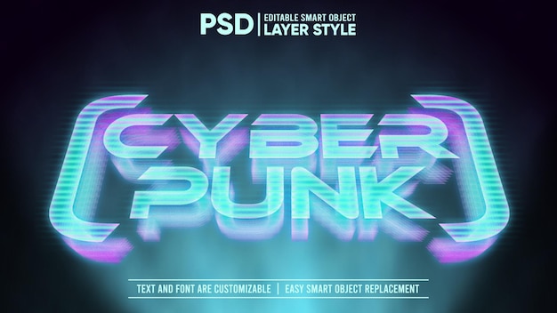 Holográfico Cyberpunk 3D Glow Glitch Editable Layer Style Efeito de texto de objeto inteligente