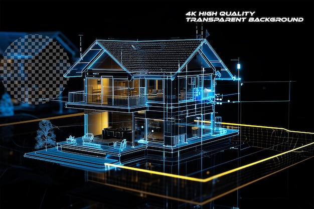 PSD holograma 3d de automatización de la casa en un fondo transparente