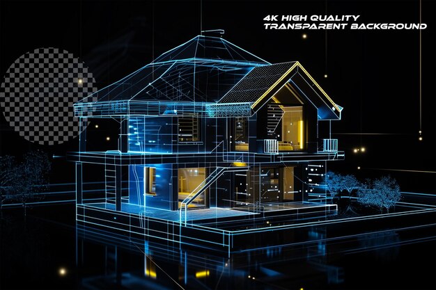 PSD holograma 3d de automatización de la casa en un fondo transparente