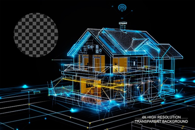 PSD holograma 3d do sistema de automação doméstica exibido em fundo transparente