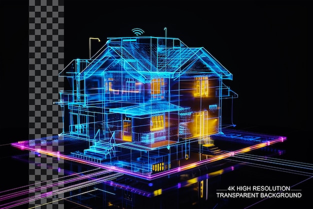 Holograma 3d del sistema de automatización de la casa mostrado sobre un fondo transparente