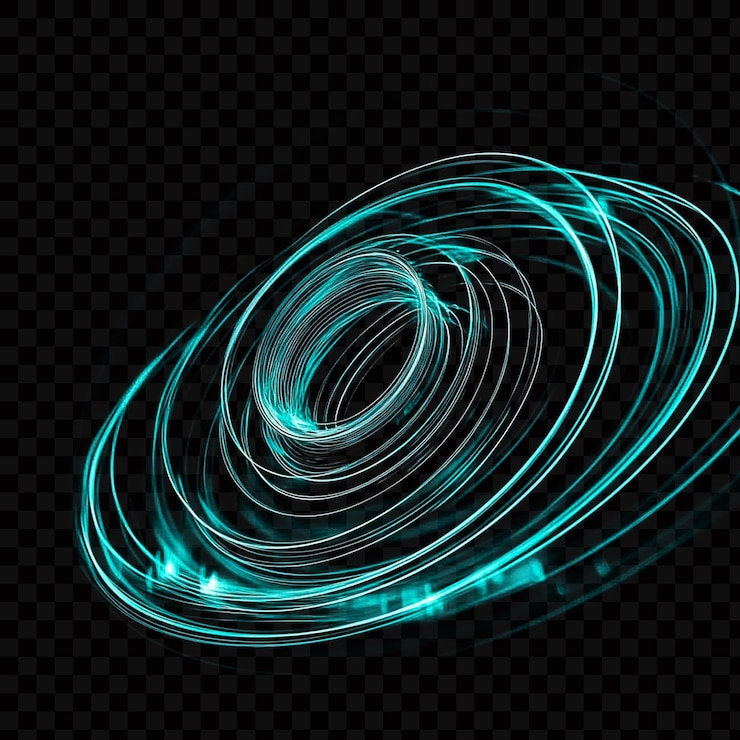 PSD holograma azul de anillos circulares brillantes sobre un fondo transparente