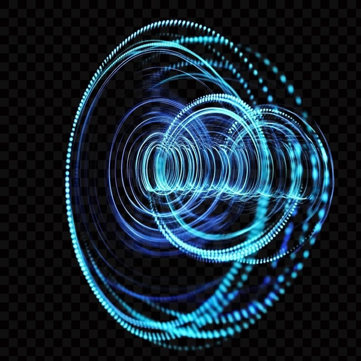 PSD holograma azul de anéis circulares brilhantes em fundo transparente
