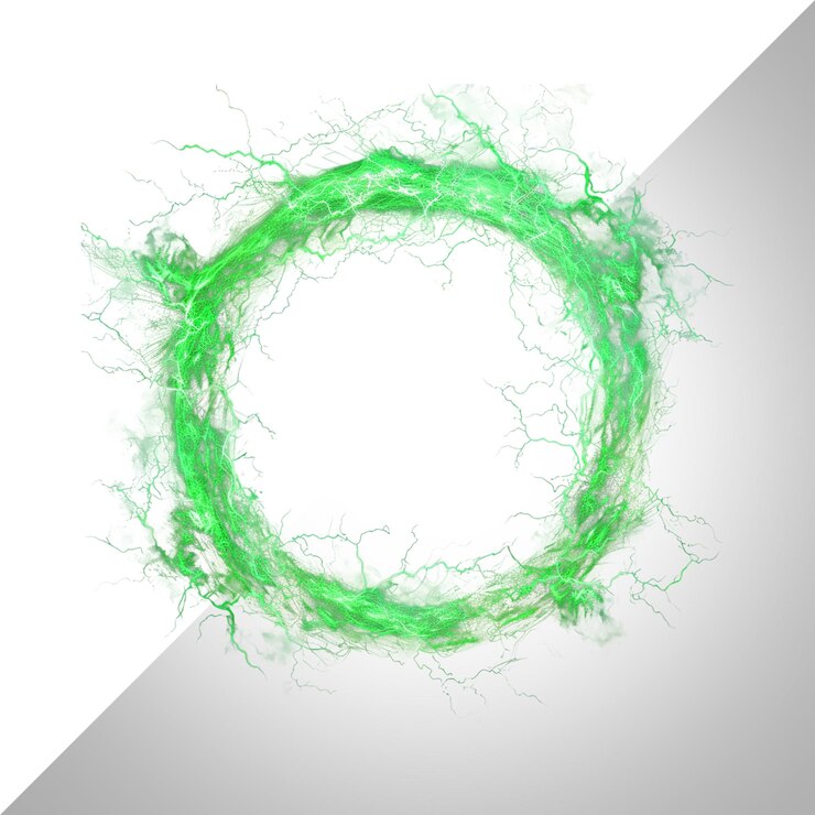 PSD holograma azul elétrico brilhante círculos relâmpago isolado em fundo transparentepsd