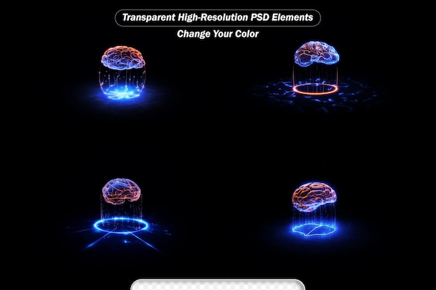 PSD holograma de cérebro digital hud inteligência artificial ai máquina aprendizagem profunda