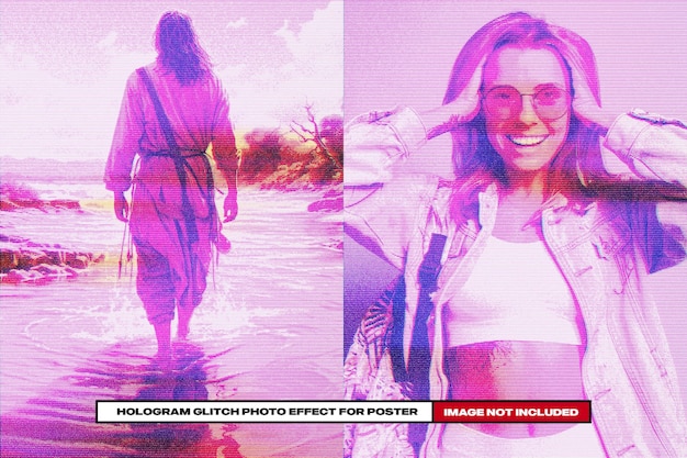 Hologramm-glitch-fotoeffekt für poster