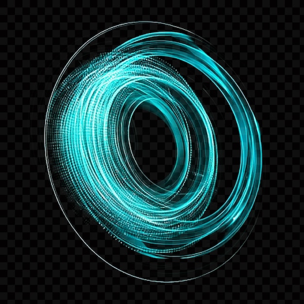 Hologramme bleu d'anneaux circulaires lumineux sur un fond transparent
