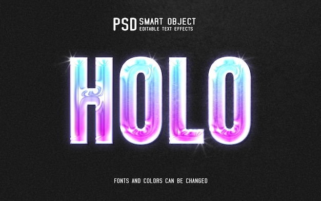 Holographic chrome text effect psd template title effect