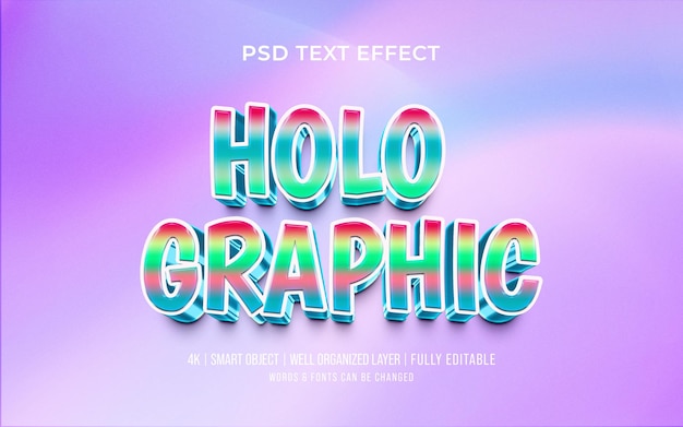 PSD holographische bearbeitbare 3d-text-effekt-mockup-stilvorlage